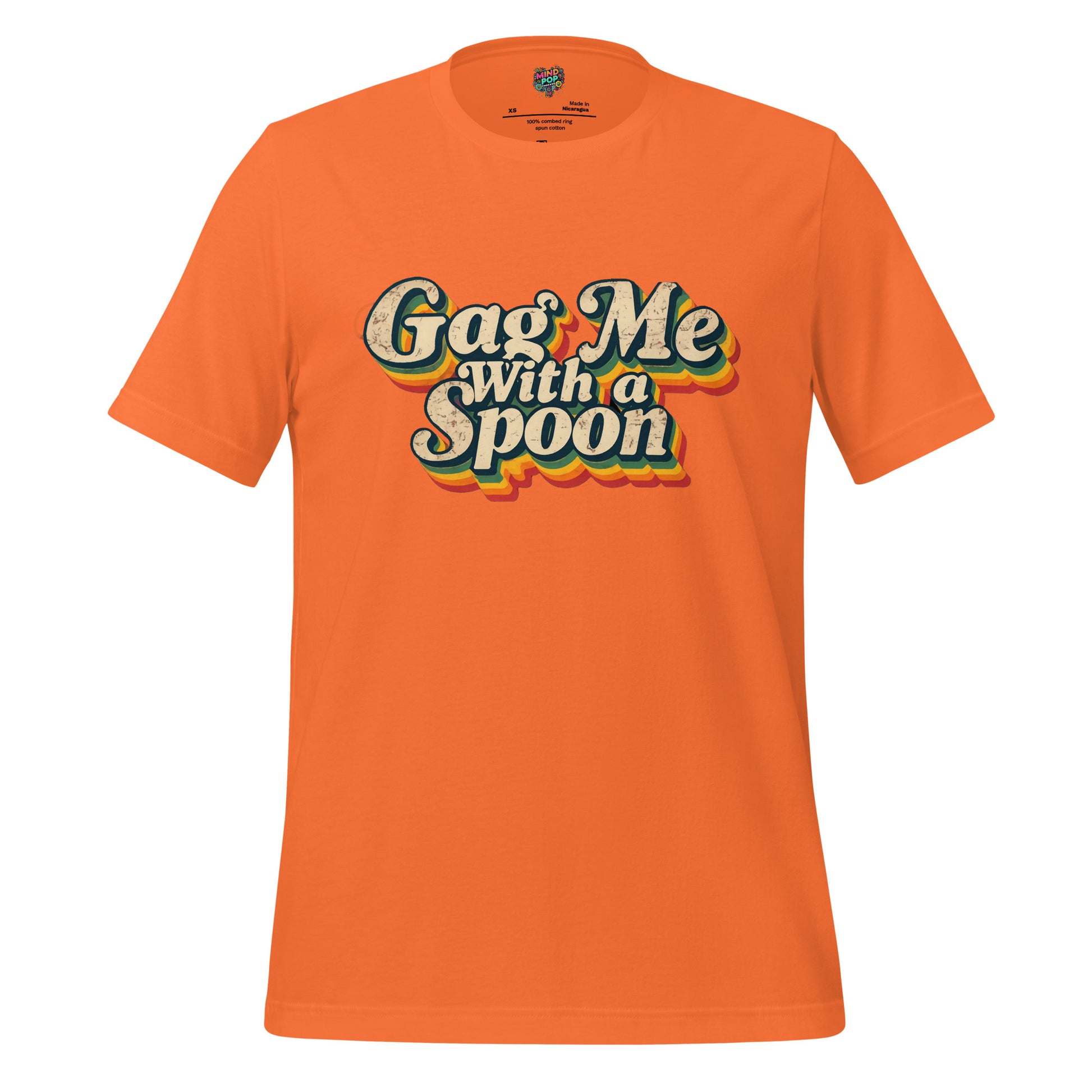 Orange graphic slogan t-shirt with 'Gag Me with a Spoon' front print