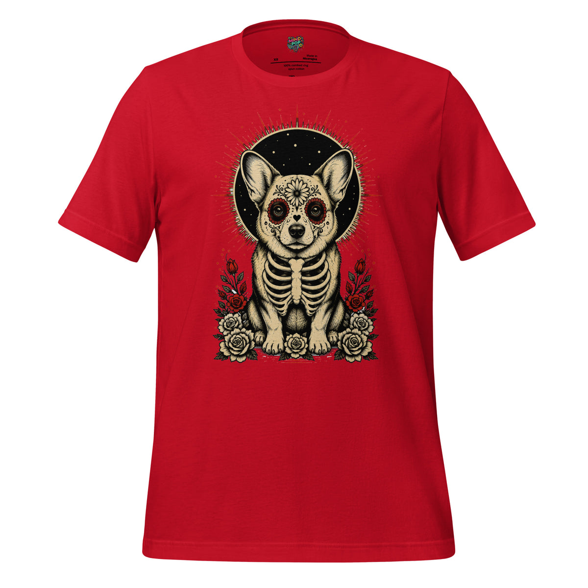 Sugar skull Corgi graphic tee in Red