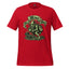 A red short-sleeve crewneck t-shirt featuring a vintage-style green graphic of a mining gnome holding a pick and shovel, with banners reading 'Mine Mine' above and below, set against a plain white background.