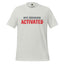 A light gray crewneck t-shirt featuring the text 'NPC BEHAVIOR' in dark gray and 'ACTIVATED' in bold red across the chest, displayed on a clean white background.