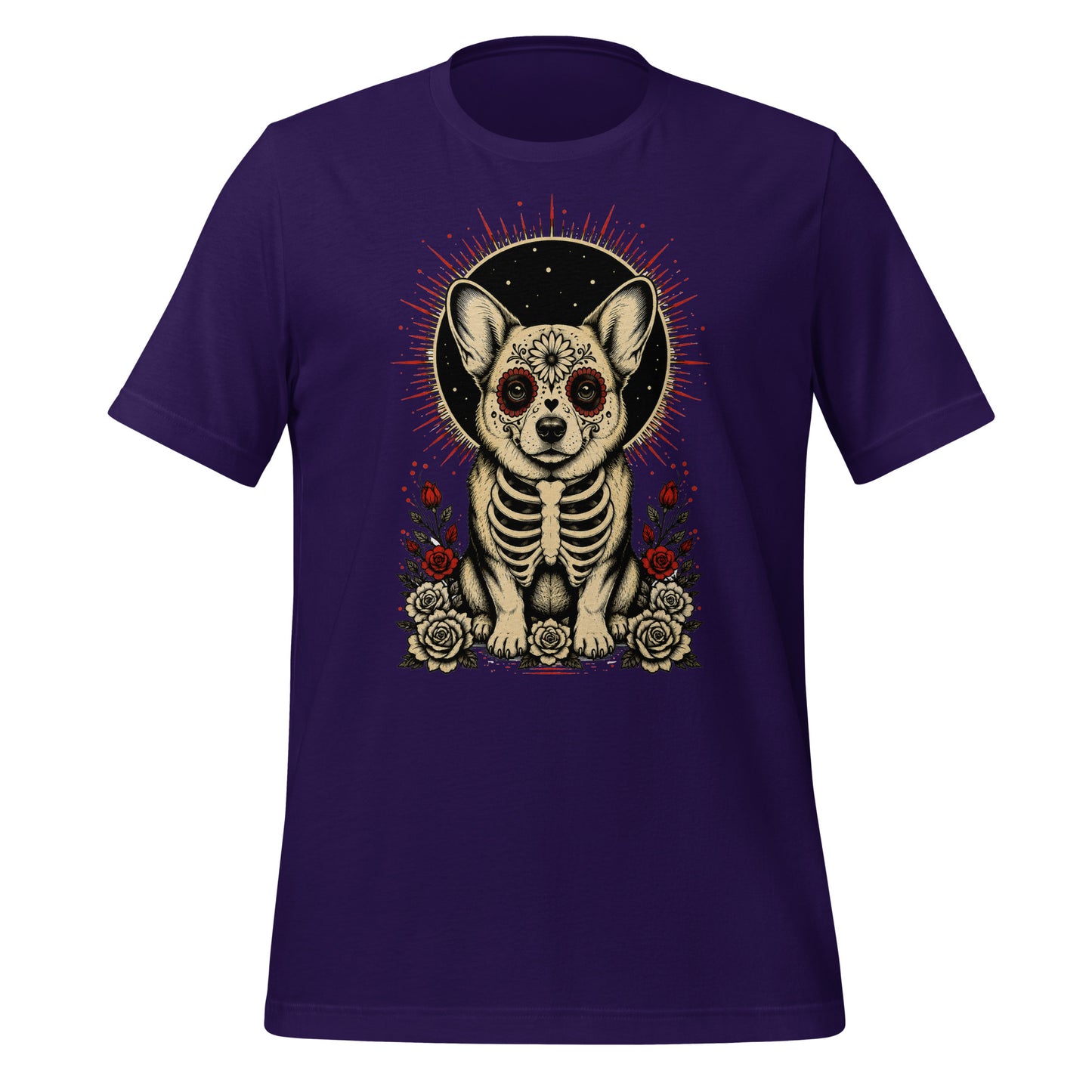 Sugar skull Corgi graphic tee in Team Purple