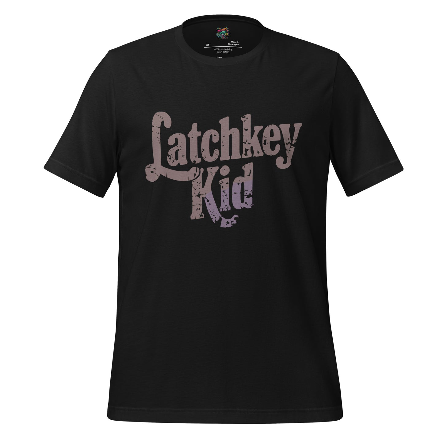 Kids T-shirt, vintage black, front graphic logo in distressed brown