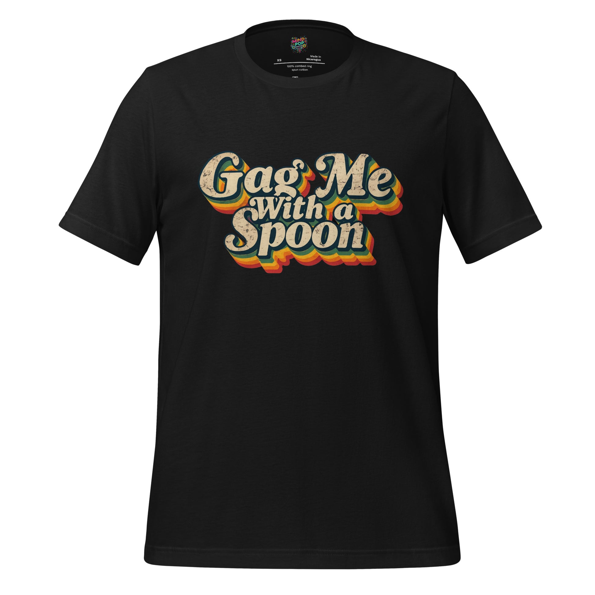 Black graphic slogan t-shirt with 'Gag Me with a Spoon' front print