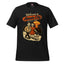 A black short-sleeve crewneck t-shirt with a retro graphic on the front reading 'Welcome to Atomic City The Future is Bright!' above an illustration of a man and woman walking with a dog in front of a nuclear explosion.
