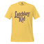 Kids T-shirt, yellow, front graphic logo in distressed brown