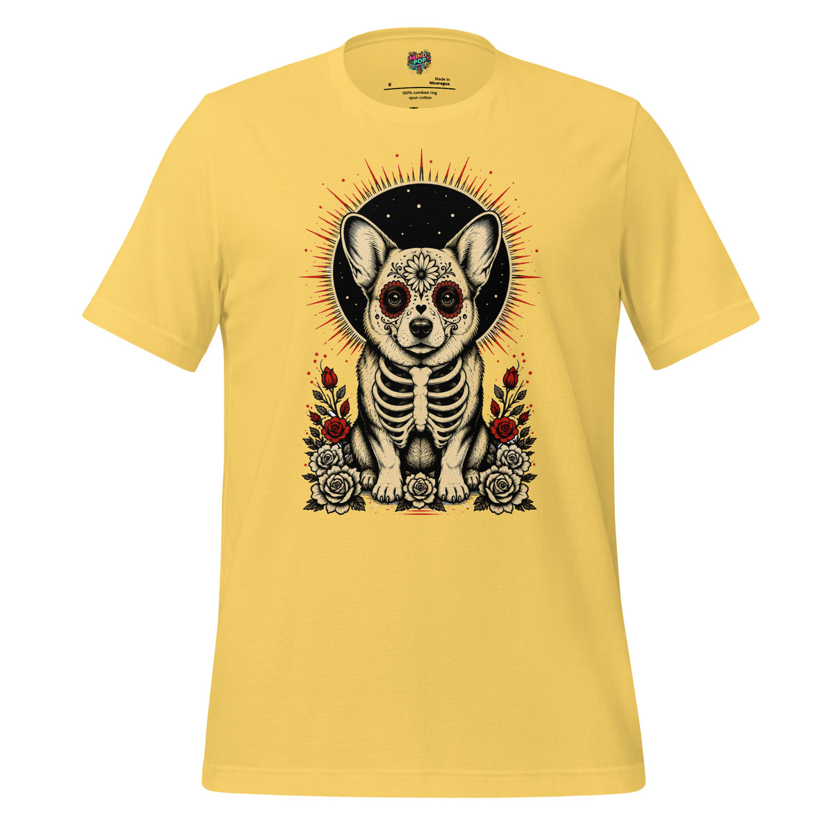 Sugar Skull Corg Graphic Tee - tshirt - MPopTop - Yellow - 4XL - 5489253_5323