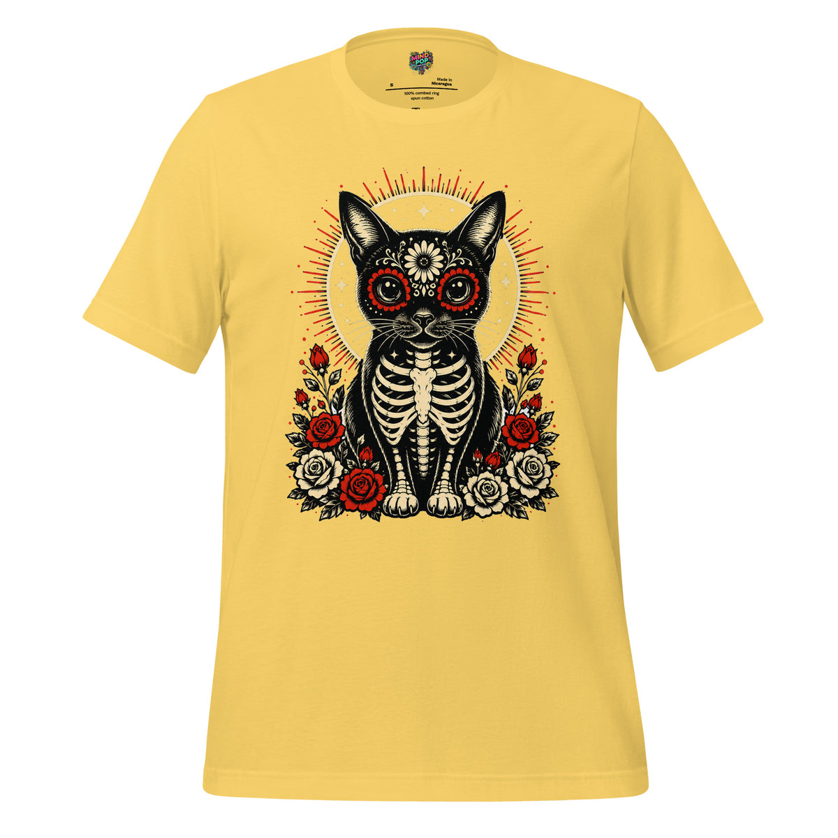 Day of the Dead Cat Skeleton Sugar Skull Tee - tshirt - MindPop Threads - Yellow - 4XL - 1534079_5323