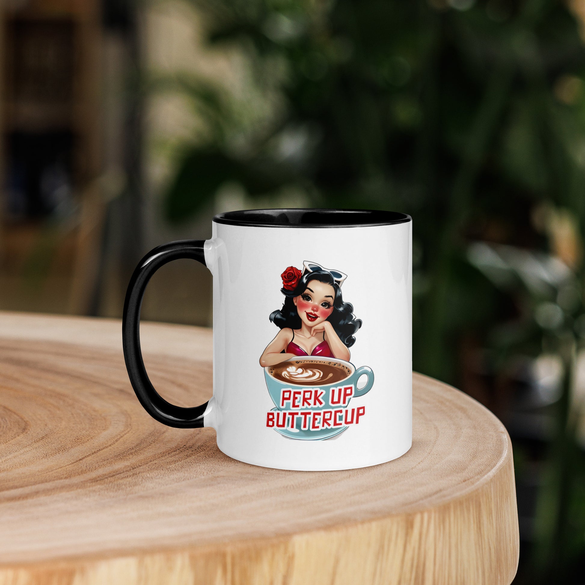 Perk Up Buttercup mug in Black, 11 oz