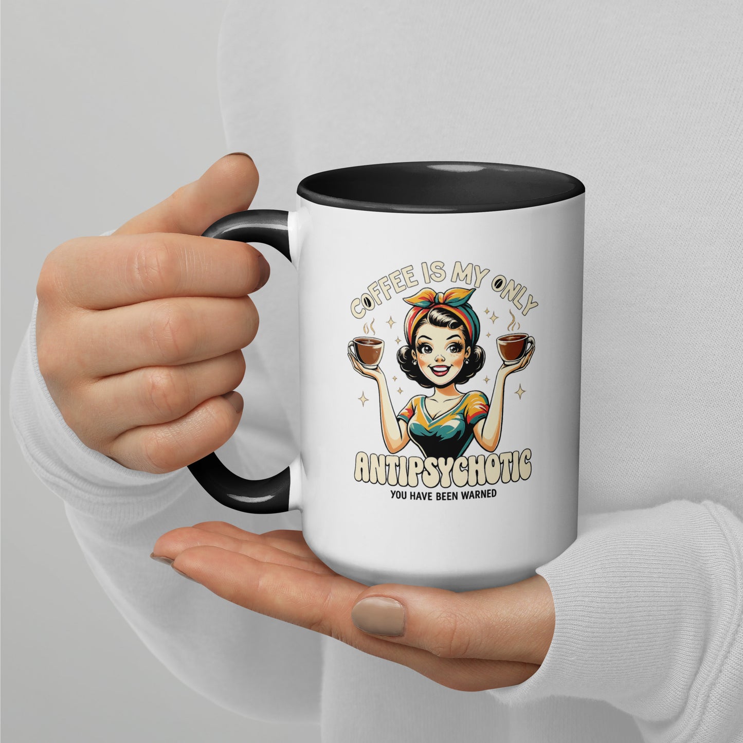 Coffee Is My Antipsychotic Mug with Color Inside - accessories - MindPop Threads - Black - 15 oz - 3240552_17196