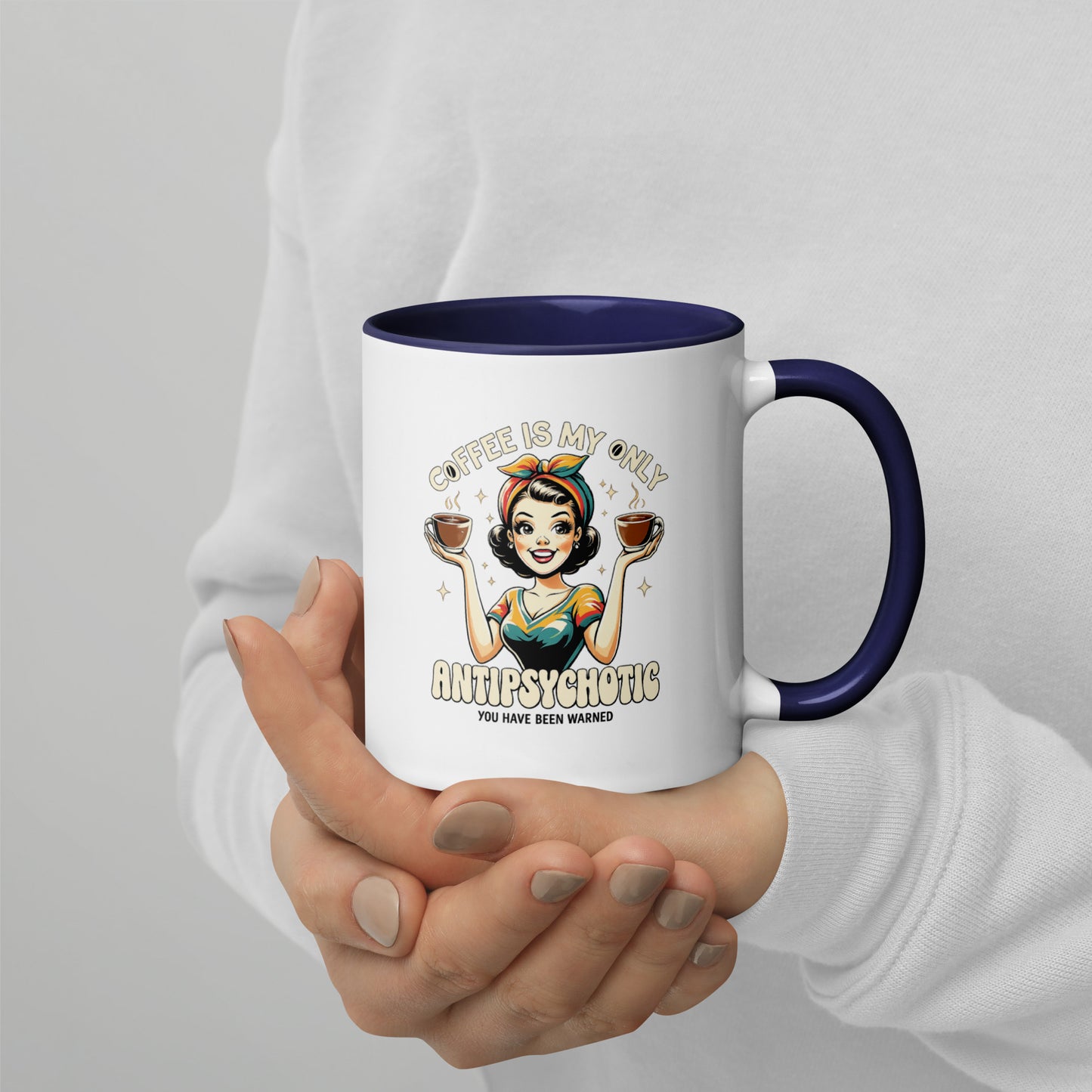 Coffee Is My Antipsychotic Mug with Color Inside - accessories - MindPop Threads - Dark Blue - 15 oz - 3240552_22373