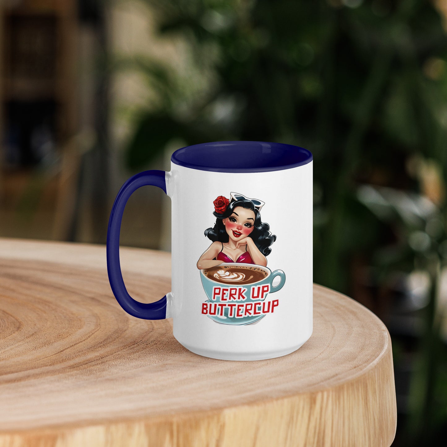 Perk Up Buttercup mug in Dark Blue, 15 oz