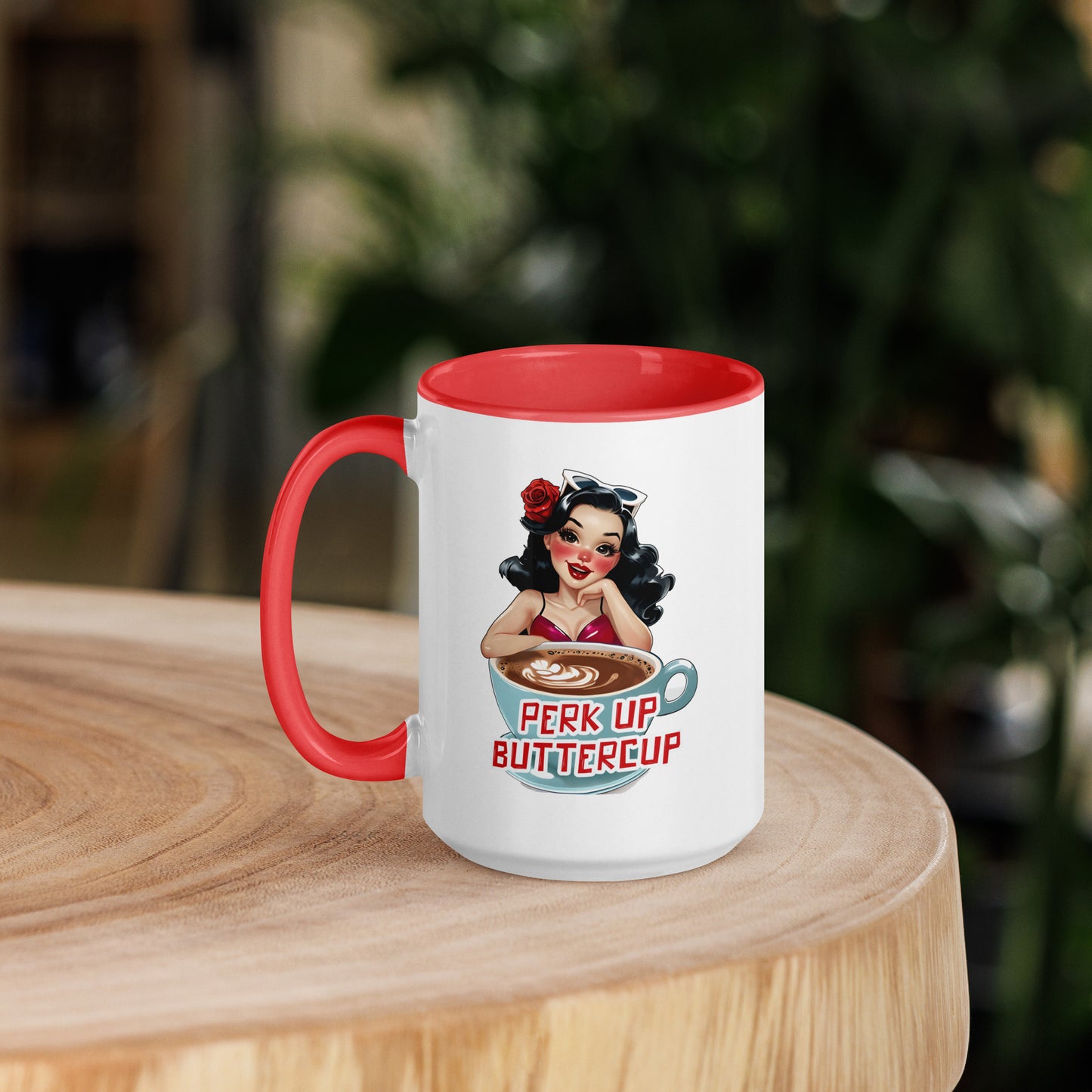 Perk Up Buttercup mug in Red, 15 oz