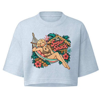 The Sugar Shack Retro Pinup Crop Top in Light Washed Denim