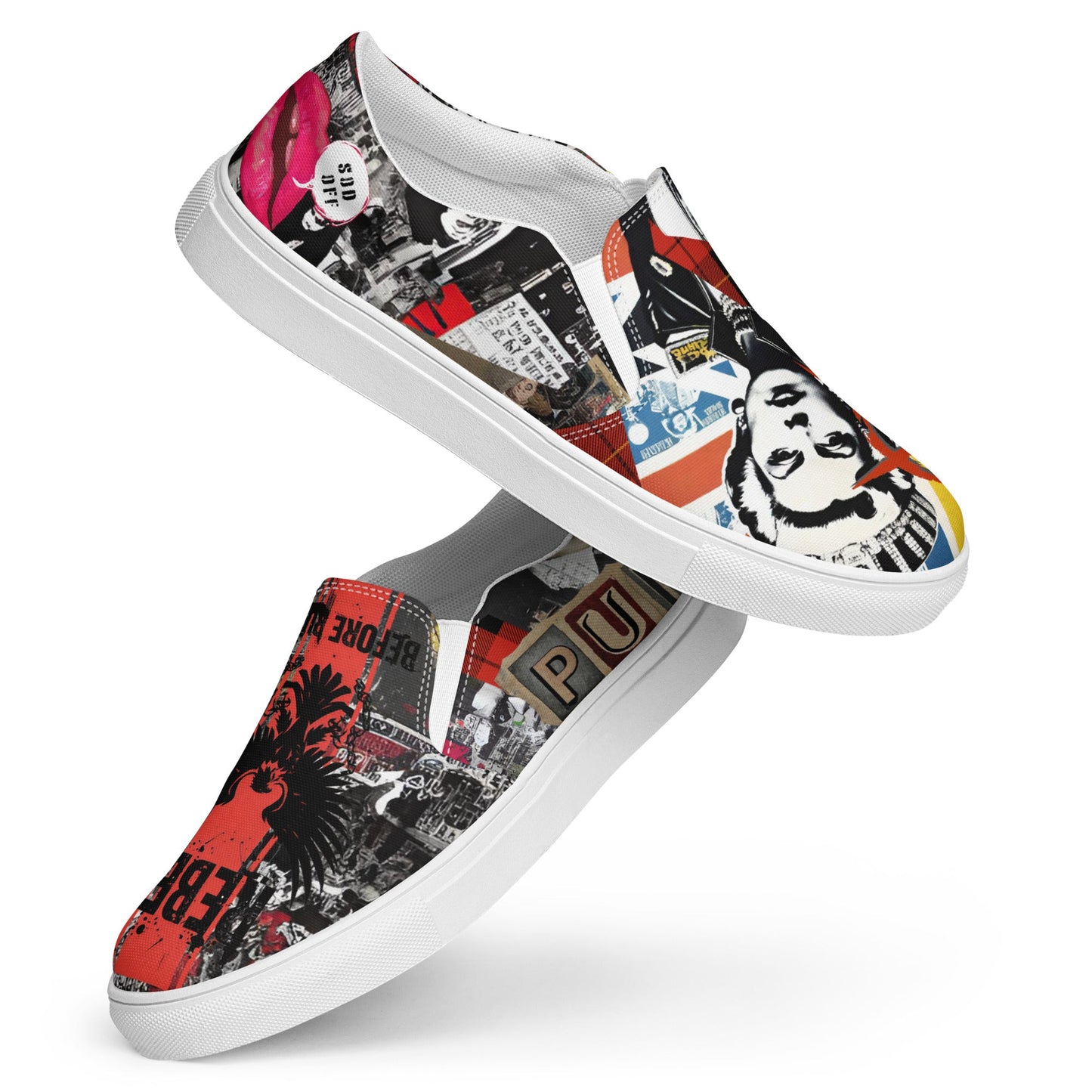 Queen of Ruin Women’s Slip-On Skater Sneakers – Punk Crown Canvas Shoes